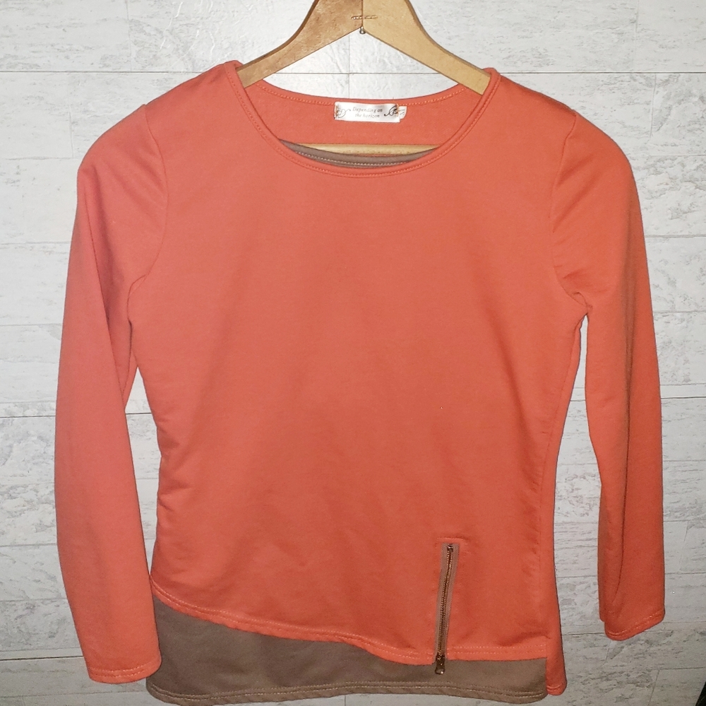 Two-Tone Top with Zipper Accent